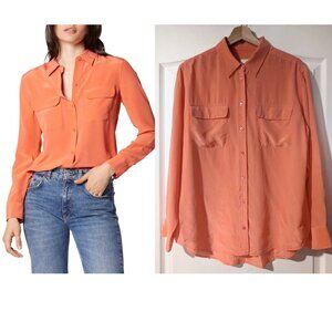 Equipment | Signature Slim Fit Silk Button-Up Shirt In Living Coral